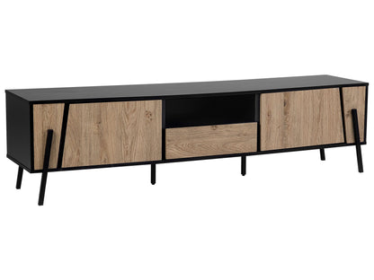 TV Stand Brown Black Metal Legs 76 Inch 1 Drawer 2 Cabinets