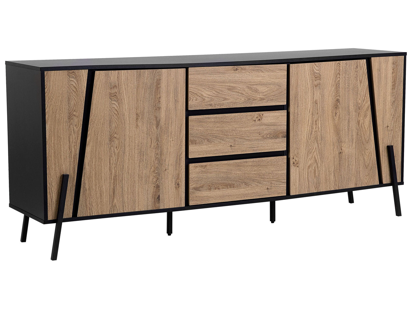 Nordic Sideboard Light Brown Minimalist 2 Cabinets 3 Drawers With Metal Legs