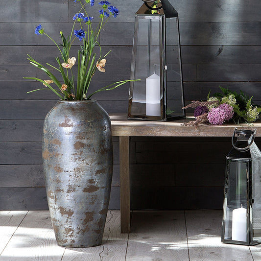 Decor Decorative Floor Vase Silver Terracotta 48cm Industrial