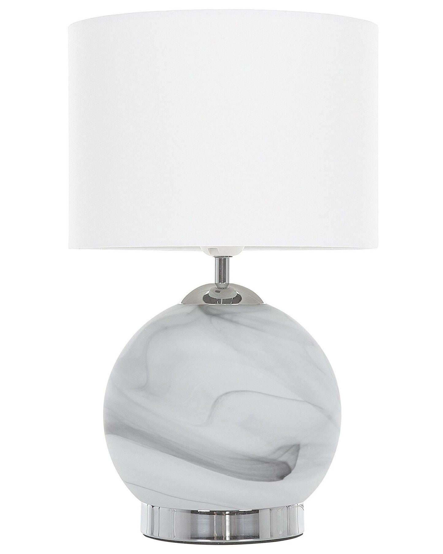 Bedside Table Lamp Silver Round Base White Drum Shade