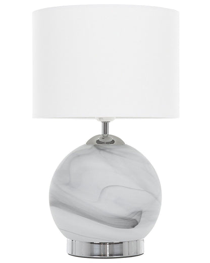 Bedside Table Lamp Silver Round Base White Drum Shade