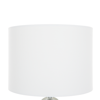 Bedside Table Lamp Silver Round Base White Drum Shade