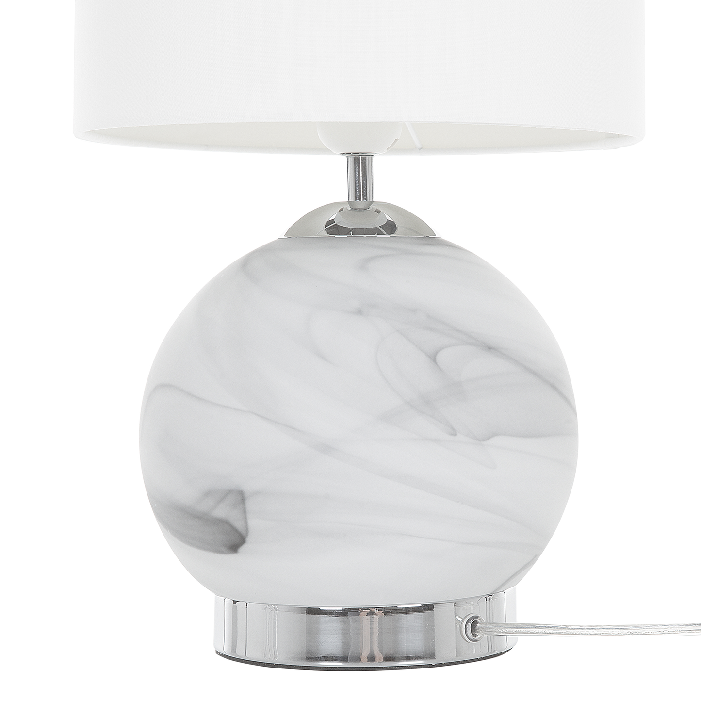 Bedside Table Lamp Silver Round Base White Drum Shade