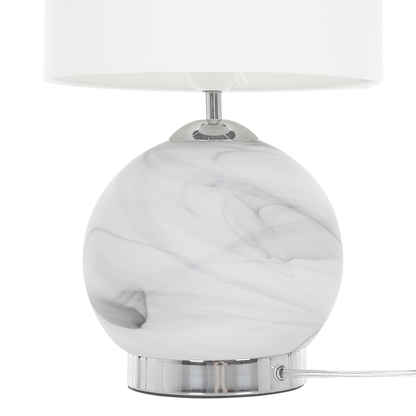 Bedside Table Lamp Silver Round Base White Drum Shade