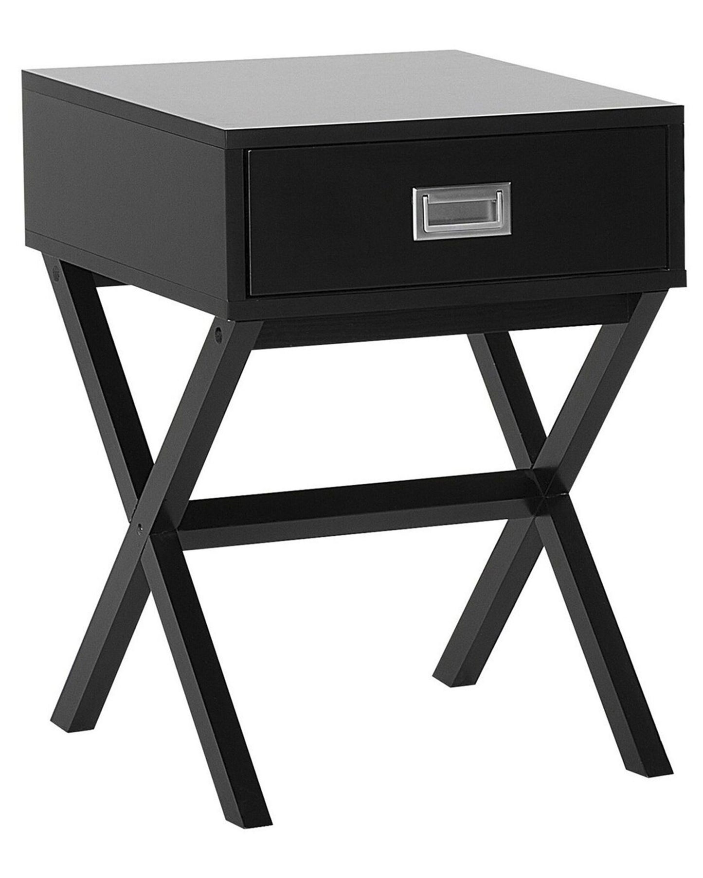 Nordic Living Bedside Table Black Rectangular Top With Storage Drawer And Wooden Scandinavian Legs