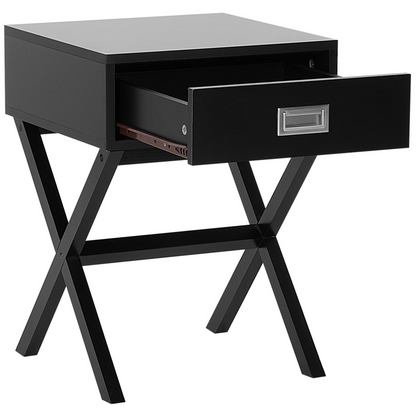 Nordic Living Bedside Table Black Rectangular Top With Storage Drawer And Wooden Scandinavian Legs