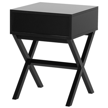 Nordic Living Bedside Table Black Rectangular Top With Storage Drawer And Wooden Scandinavian Legs