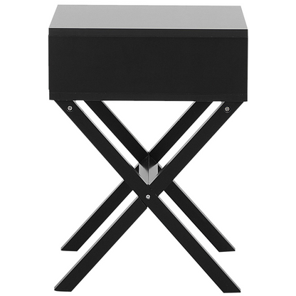 Nordic Living Bedside Table Black Rectangular Top With Storage Drawer And Wooden Scandinavian Legs
