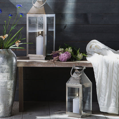 Lumenique Silver Stainless Steel Lantern 55cm Pillar Candle Holder