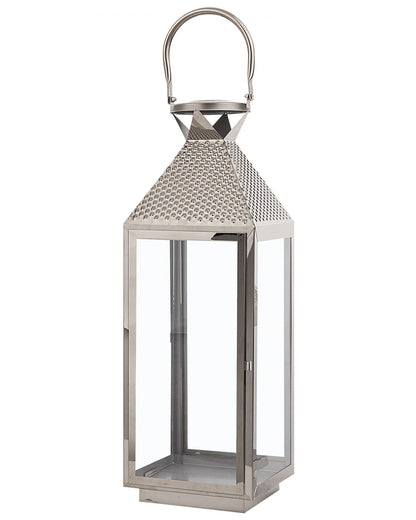 Lumenique Silver Stainless Steel Lantern 55cm Pillar Candle Holder