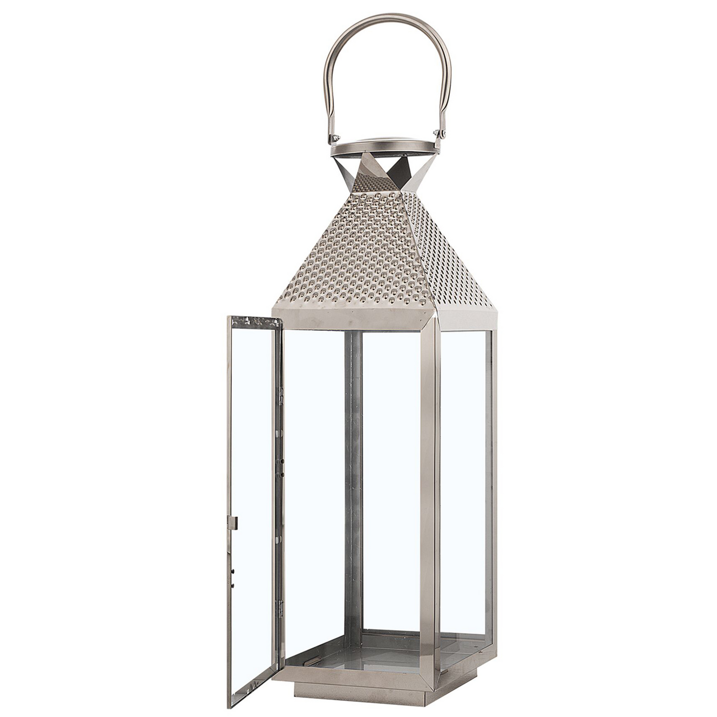 Lumenique Silver Stainless Steel Lantern 55cm Pillar Candle Holder