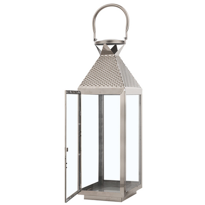 Lumenique Silver Stainless Steel Lantern 55cm Pillar Candle Holder