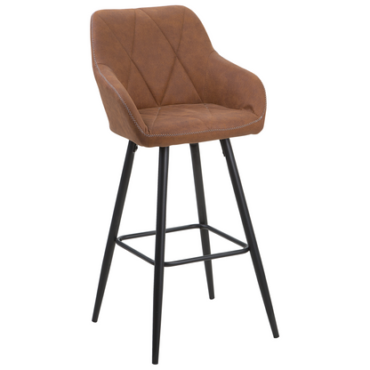 Brown Fabric Bar Stool Set Of 2 With Arms Quilted Backrest