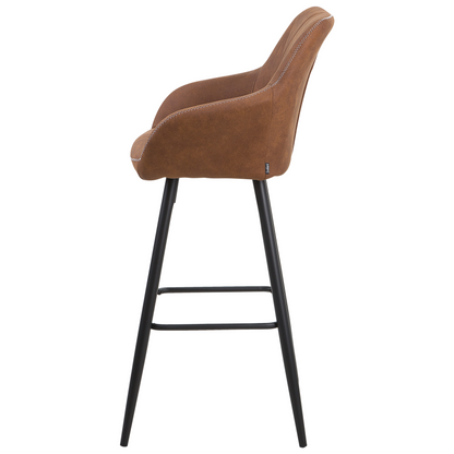 Brown Fabric Bar Stool Set Of 2 With Arms Quilted Backrest