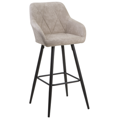 Beige Fabric Bar Stools Set With Arms And Quilted Back