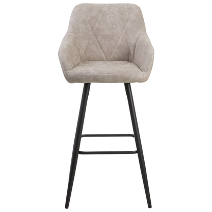 Beige Fabric Bar Stools Set With Arms And Quilted Back