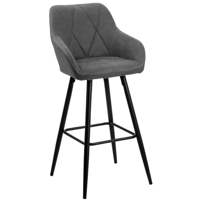Set Of 2 Grey Fabric Bar Stools With Arms Quilted Backrest