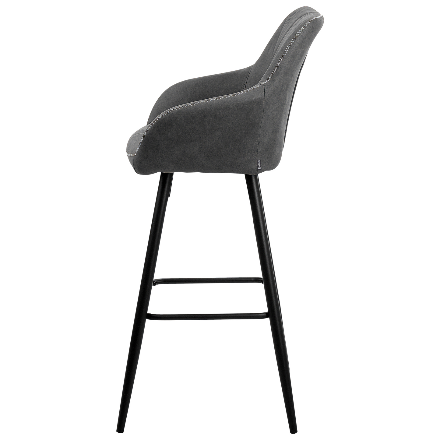 Set Of 2 Grey Fabric Bar Stools With Arms Quilted Backrest