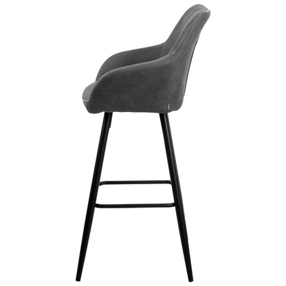 Set Of 2 Grey Fabric Bar Stools With Arms Quilted Backrest
