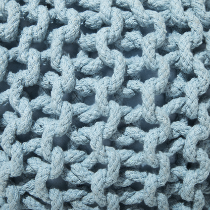 Light Blue Knitted Pouf Ottoman With EPS Beads 50 x 35cm