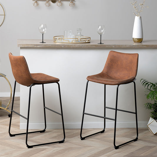 Acme Brown Fabric Bar Stools Set Of 2 With Black Metal Legs