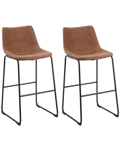 Acme Brown Fabric Bar Stools Set Of 2 With Black Metal Legs