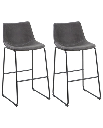 Set Of 2 Bar Stools Dark Grey Fabric Black Metal Legs