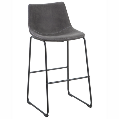 Set Of 2 Bar Stools Dark Grey Fabric Black Metal Legs