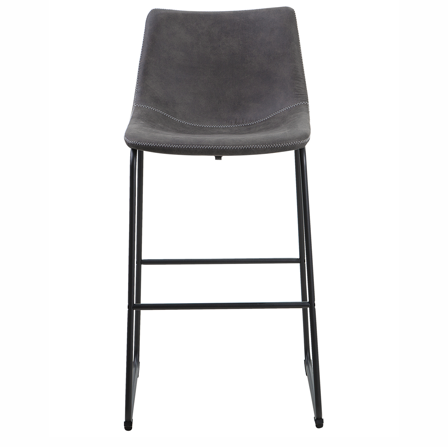 Set Of 2 Bar Stools Dark Grey Fabric Black Metal Legs