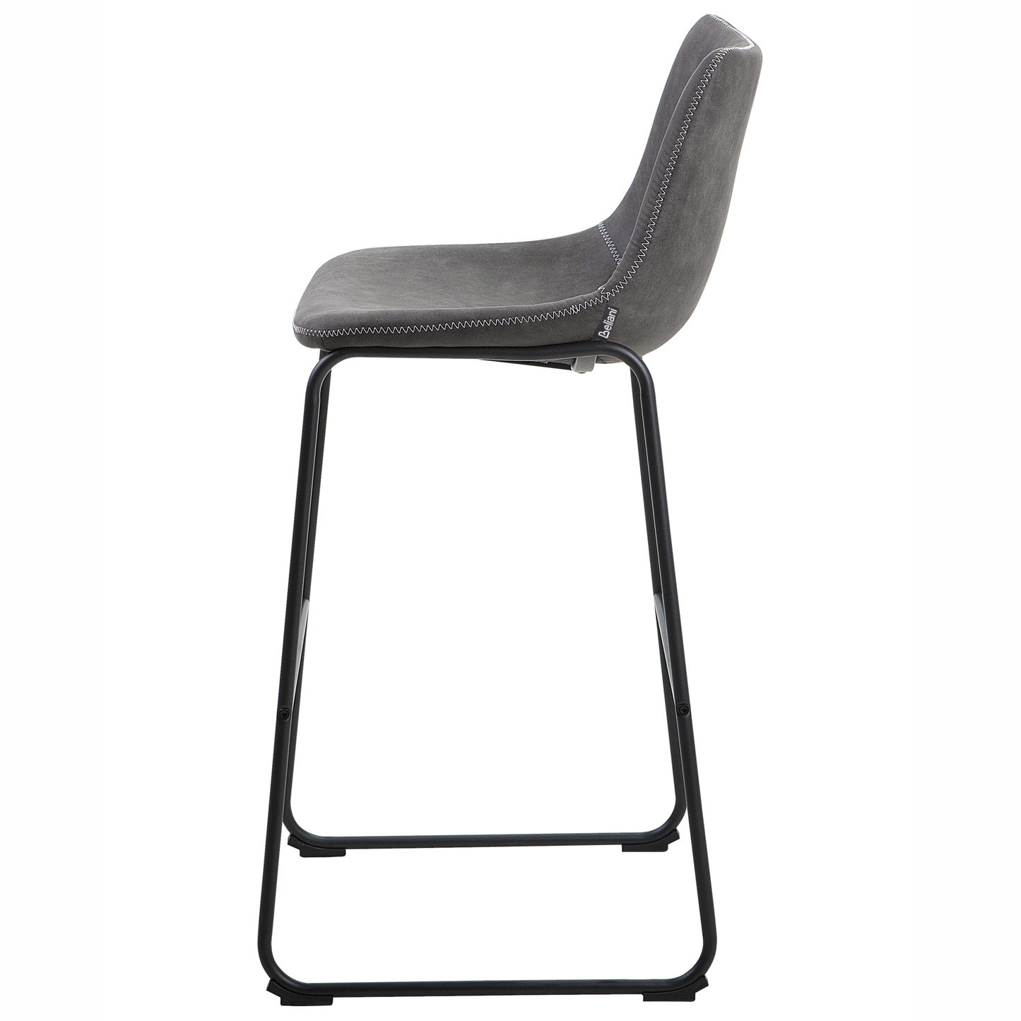 Set Of 2 Bar Stools Dark Grey Fabric Black Metal Legs