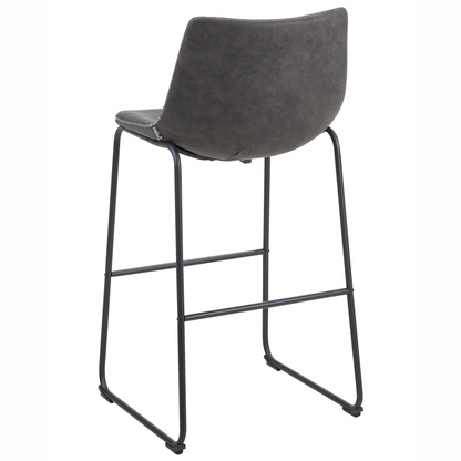 Set Of 2 Bar Stools Dark Grey Fabric Black Metal Legs