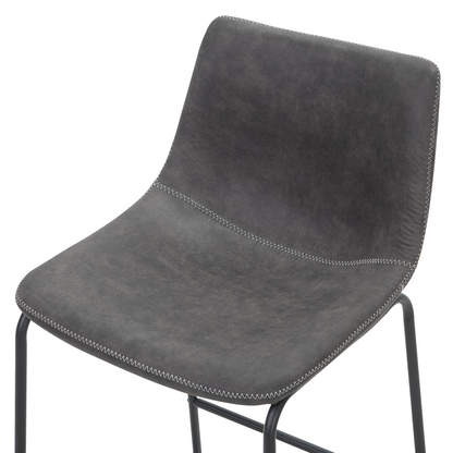 Set Of 2 Bar Stools Dark Grey Fabric Black Metal Legs