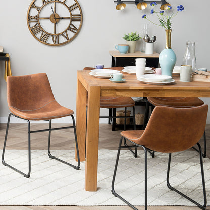 Dining Chairs Set of 2 Brown Fabric Black Legs Rustic Retro
