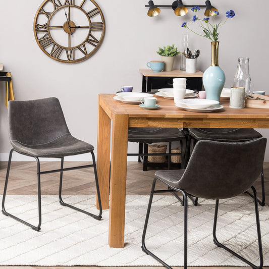 Rustic Retro Grey Fabric Dining Chairs Set Of 2