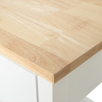 NordicWood Kitchen Trolley White Rubberwood MDF 3 Shelves Cutlery Drawer Bottle Rack Casters 58 x 40 x 85 cm