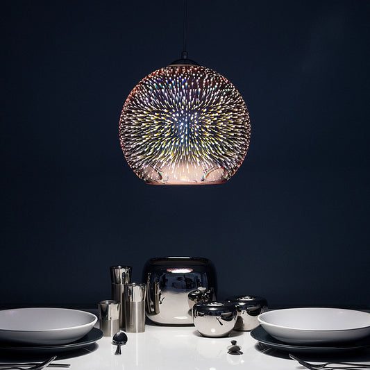 Pendant Ceiling Lamp Copper Glass Globe With Starburst Glow
