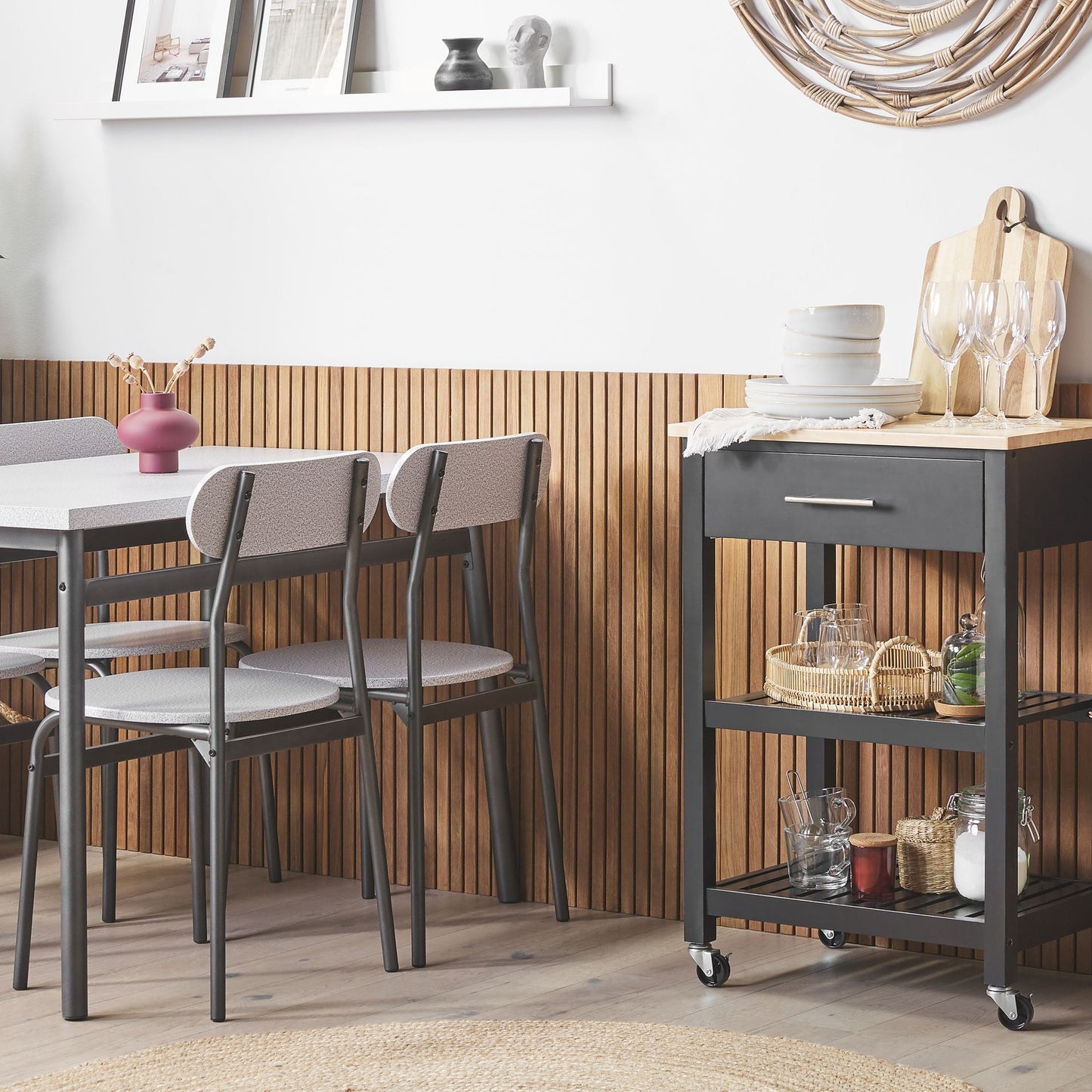 YourBrand Kitchen Trolley Black Rubberwood MDF 58x40x85 cm 2 Shelves