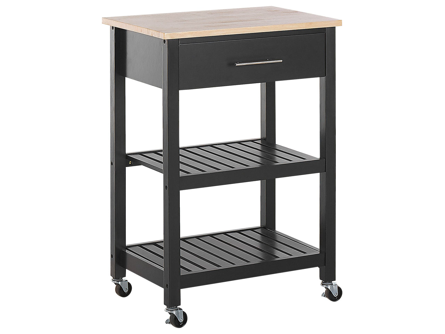 YourBrand Kitchen Trolley Black Rubberwood MDF 58x40x85 cm 2 Shelves