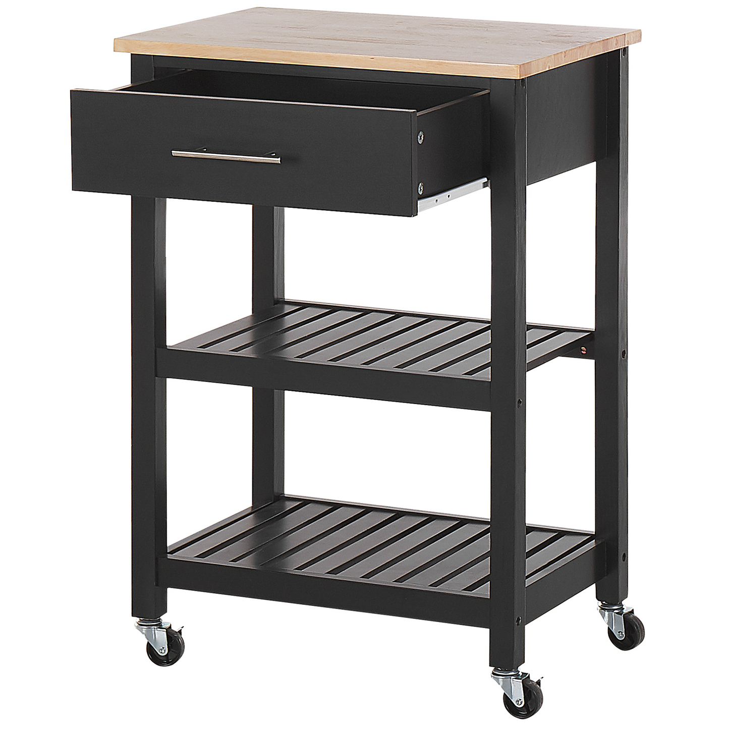 YourBrand Kitchen Trolley Black Rubberwood MDF 58x40x85 cm 2 Shelves