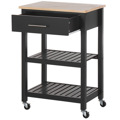 YourBrand Kitchen Trolley Black Rubberwood MDF 58x40x85 cm 2 Shelves