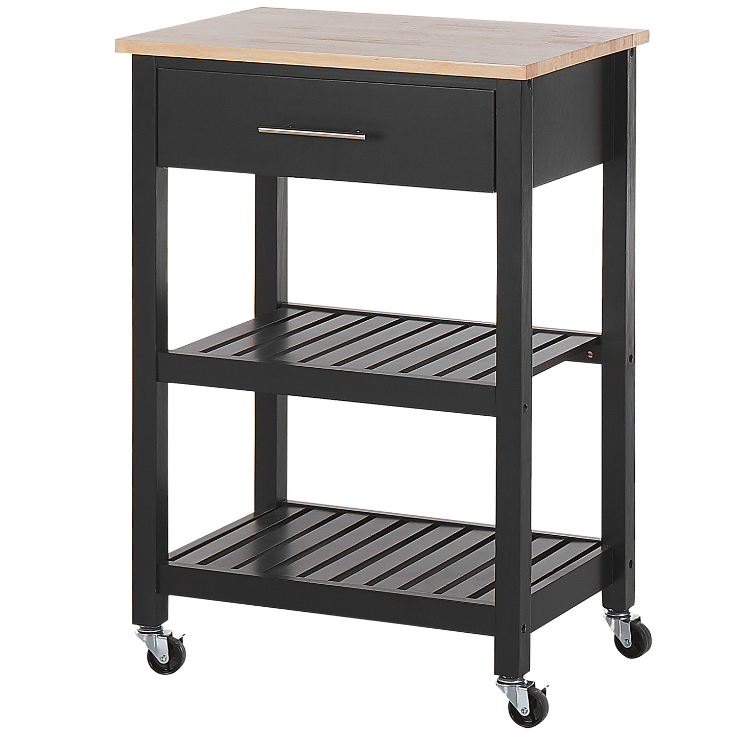 YourBrand Kitchen Trolley Black Rubberwood MDF 58x40x85 cm 2 Shelves