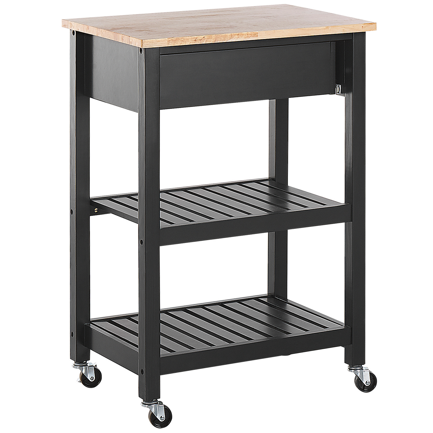 YourBrand Kitchen Trolley Black Rubberwood MDF 58x40x85 cm 2 Shelves