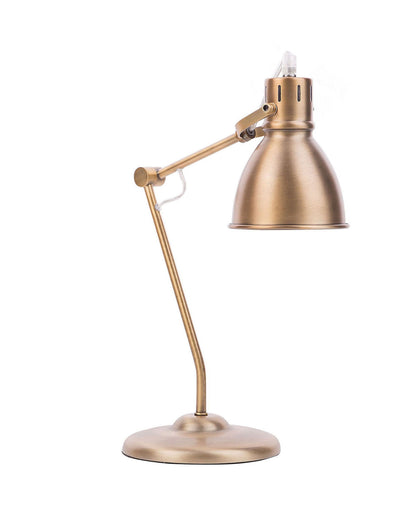 Brass Table Lamp Adjustable Arm Reading Light Round Shade