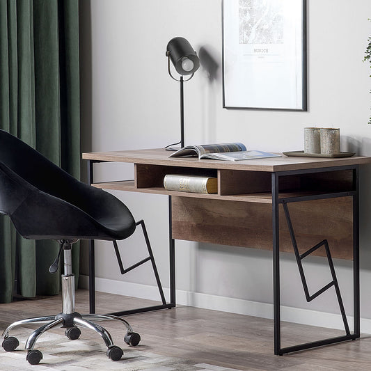 Office Desk Dark Brown Top Black Metal Frame 120 x 60 Storage
