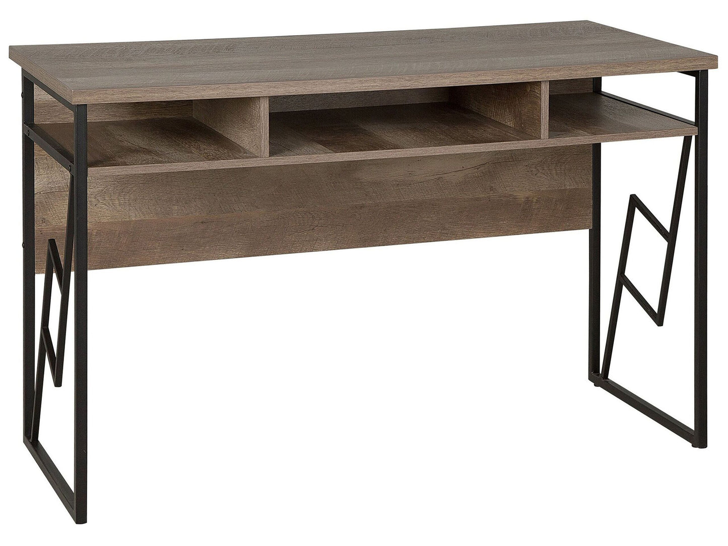 Office Desk Dark Brown Top Black Metal Frame 120 x 60 Storage