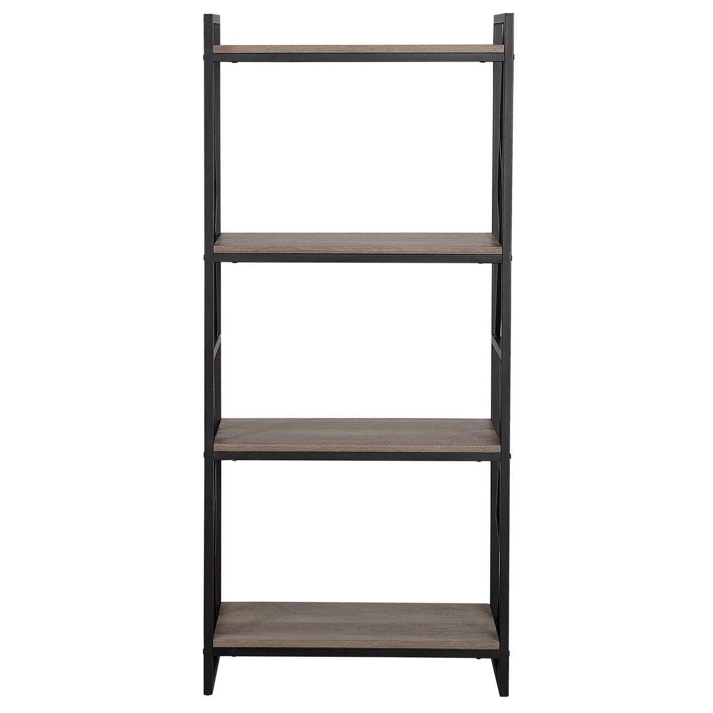 Industrial Minimalist 4 Tier Open Shelf Bookcase With Dark Brown Wood Finish And Black Metal Frame