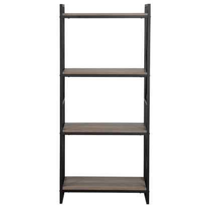 Industrial Minimalist 4 Tier Open Shelf Bookcase With Dark Brown Wood Finish And Black Metal Frame