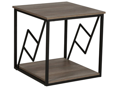 Side Table Dark Brown Top Black Metal Frame 56 x 56cm Square Modern Industrial
