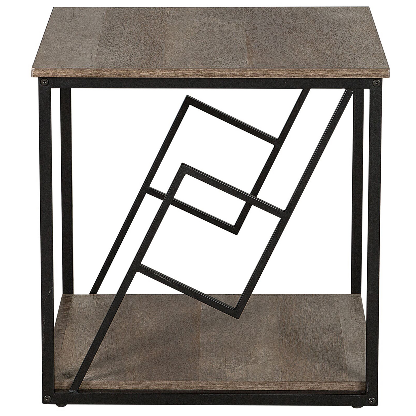 Side Table Dark Brown Top Black Metal Frame 56 x 56cm Square Modern Industrial