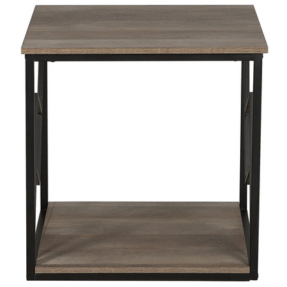 Side Table Dark Brown Top Black Metal Frame 56 x 56cm Square Modern Industrial